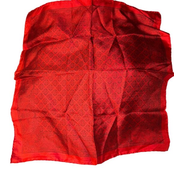 Handicraft HOLIDAY Christmas Red black paisley 100% Silk mens pocket squ… - Picture 3 of 3